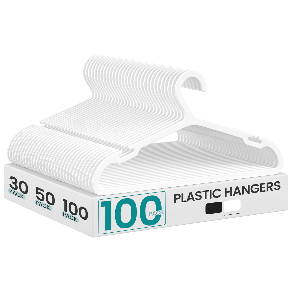 SONGMICS Clothes Hangers, Pack of 50, Plastic Hangers, with Wide Shoulder Notches, Space-Saving Coat Hangers, 16.4 Inches Wide, for Closet, Cloud White UCRP010W01
