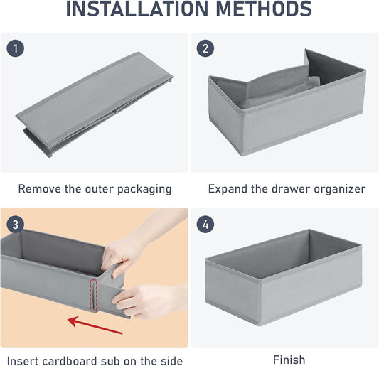 DIMJ Drawer Organizer Clothes - Small Dresser Organizer Underwear Drawer Organizer for Baby Clothes, Socks, Underwear, Bra, Belt, Tie - Grey