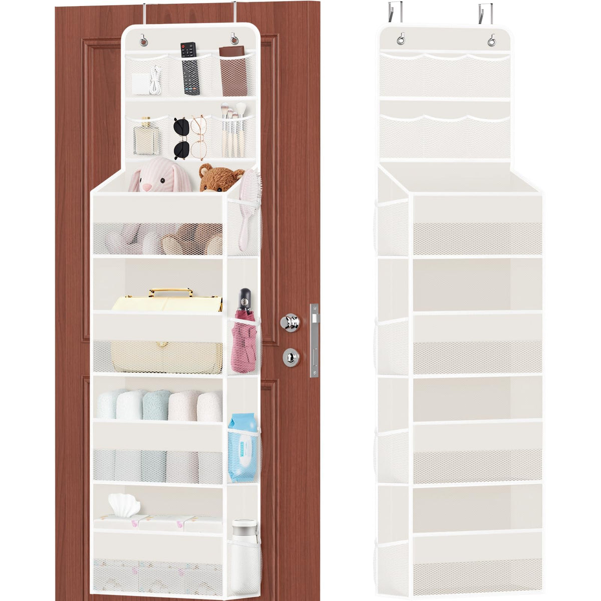 SpaceHacks 5-Tier Over the Door Organizer with Mesh Pockets, Dark Grey