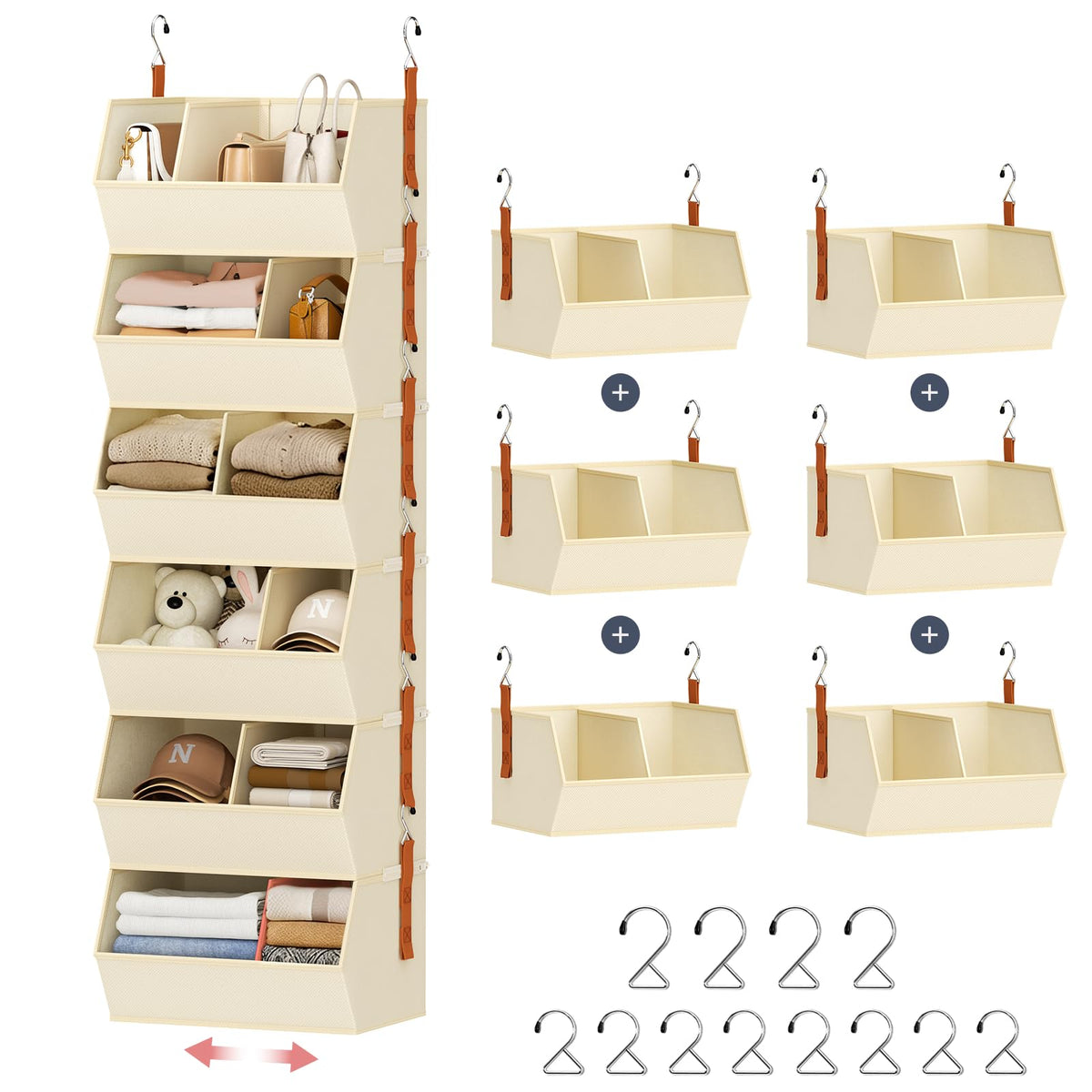 Hanging Closet Organizer Extra Large, Clothes Hanging Shelves for Closet with Divider, Collapsible Closet Storage System, Fabric Closet Hanging Organizer for Home, Dorm, Rv, ,Handbags, Underwear, Sock