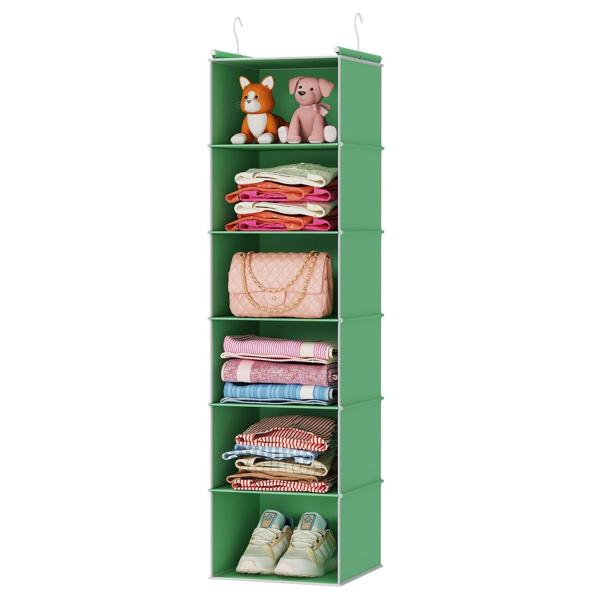 MAX Houser 6 Tier Shelf Hanging Closet Organizer with 2 Hooks, Beige