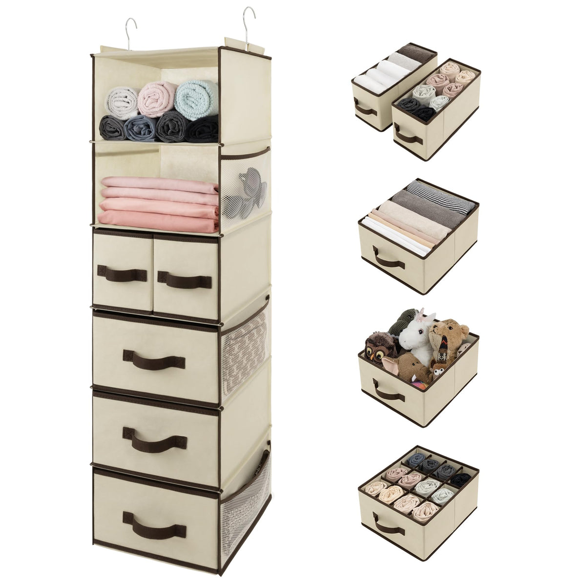 GRANNY SAYS Hanging Closet Organizer, 5 Drawers, 6 Shelves, 6 Pockets, Gray