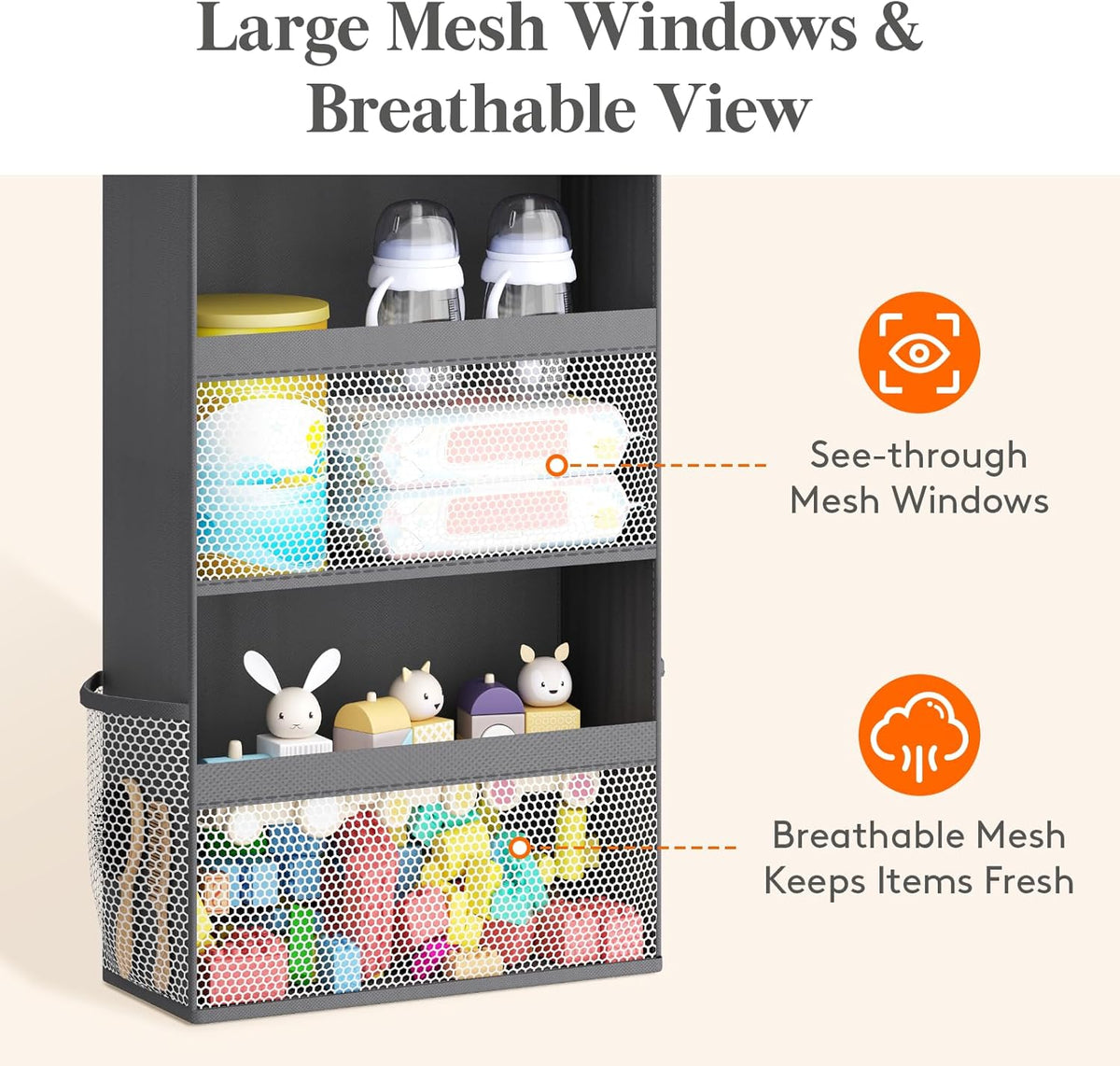 Lifewit 4 Tier Over the Door Organizer, Diaper Hanging Storage, Gray