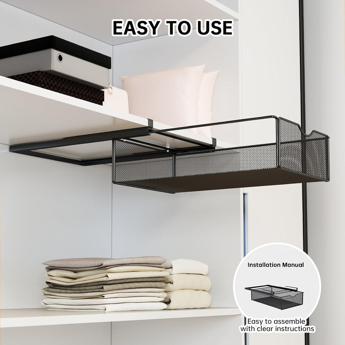 2 Pack Underwear Sock Drawer Organizer Set, Pull-Out Storage Baskets for Bra & Clothing, Closet & Dorm Room Organization Essentials(Black)