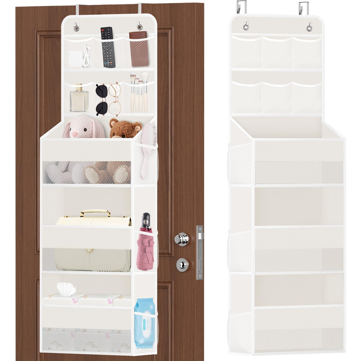 SpaceHacks 5-Tier Over the Door Organizer with Mesh Pockets, Dark Grey