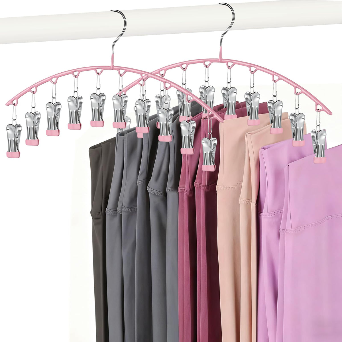 Legging Hangers for Closet Organizer, Hat Hangers for Closet 2 Pack with 10 Clips Holds 20 Leggings, Legging Hanger, Pants Storage Organizer Suitable for Socks, Panties, Underwear, Pants