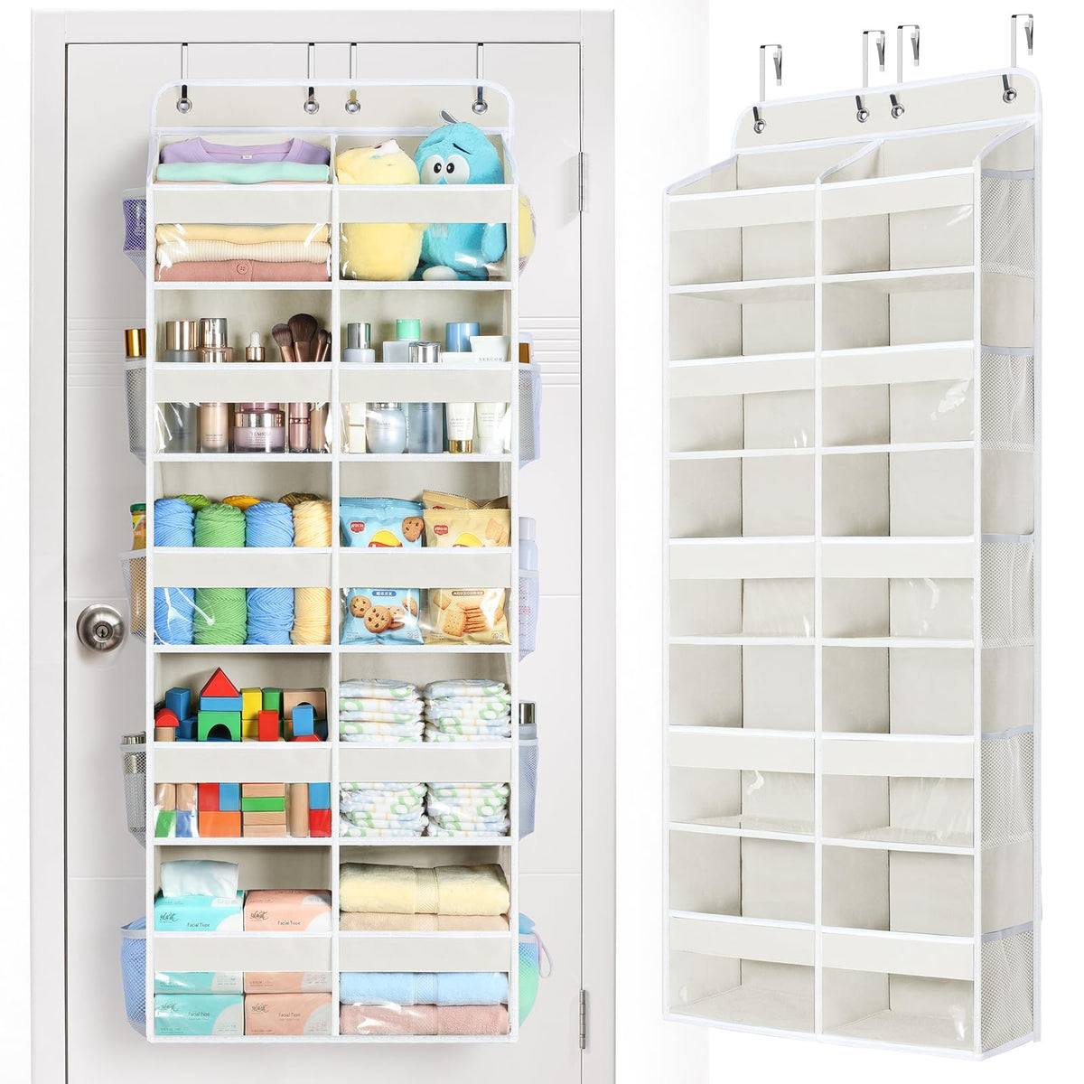 Yecaye Over The Door Organizer, 5 Tier Extra Large Behind Door Storage of 10 Compartments, 80lbs Heavy Duty Door Organizer Hanging with Clear Window for Closet Bedroom Pantry Bathroom, Grey