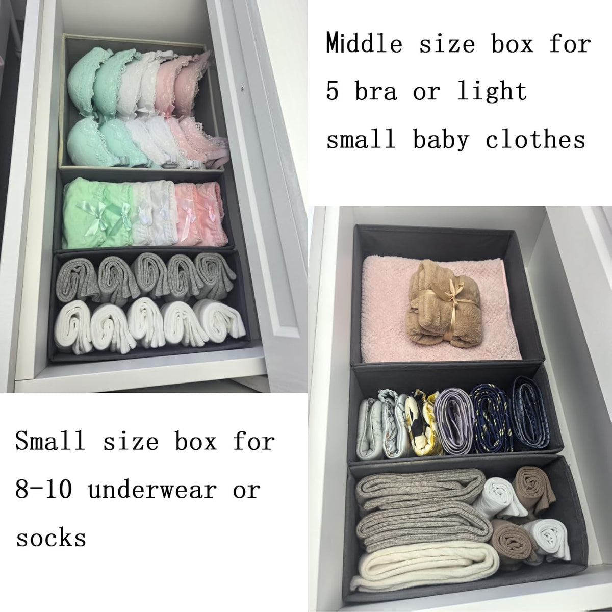 Bructhun Drawer Organizer Set of 4- Fabric Storage Bins for Clothes, Underwear, Socks & Bras - 11" Dresser Dividers for Bedroom Closet