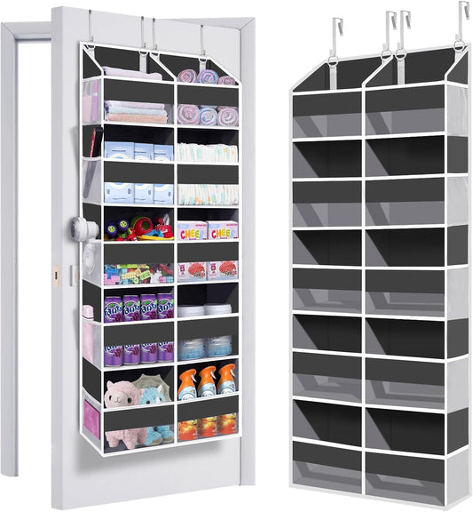 Heavy Duty Over The Door Organizer 5 Tiers, Extra Large Behind Door Storage of 10 Big Front & 10 Mesh Pockets, 80lb Weight Capacity, Hanging Doors Storage Organizer for Closet Bedroom Nursery, Grey