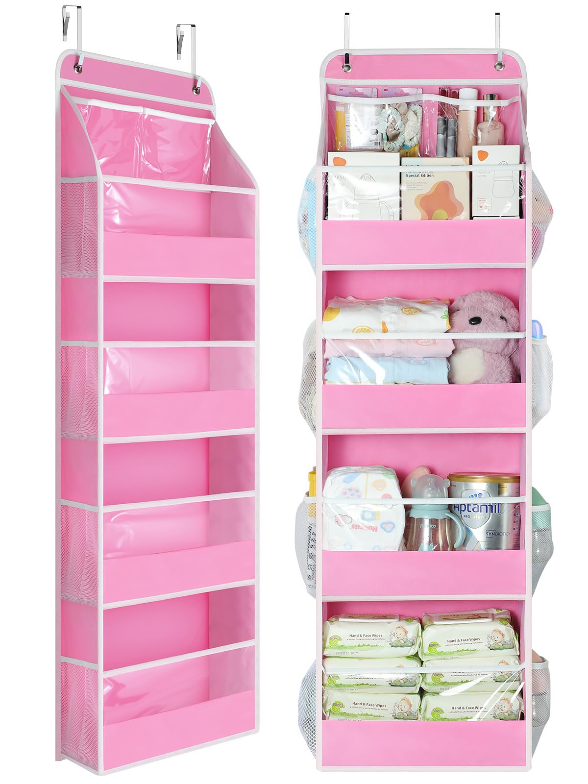Yecaye 5 Tier Over the Door Organizer, Swing-proof Door Organizer Hanging with Clear PVC Windows, Behind the Door Storage for Bedroom Nursery Closet Laundry Pantry Bathroom, Grey