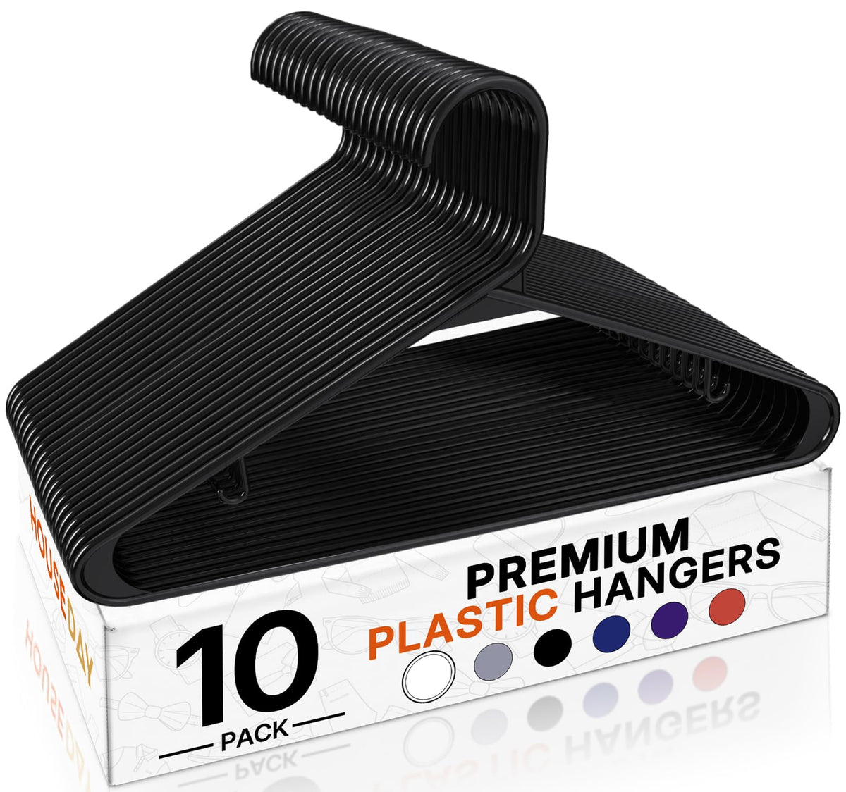 HOUSE DAY Black Plastic Hangers 16 Pack, Slim Space-Saving Clothes Hangers