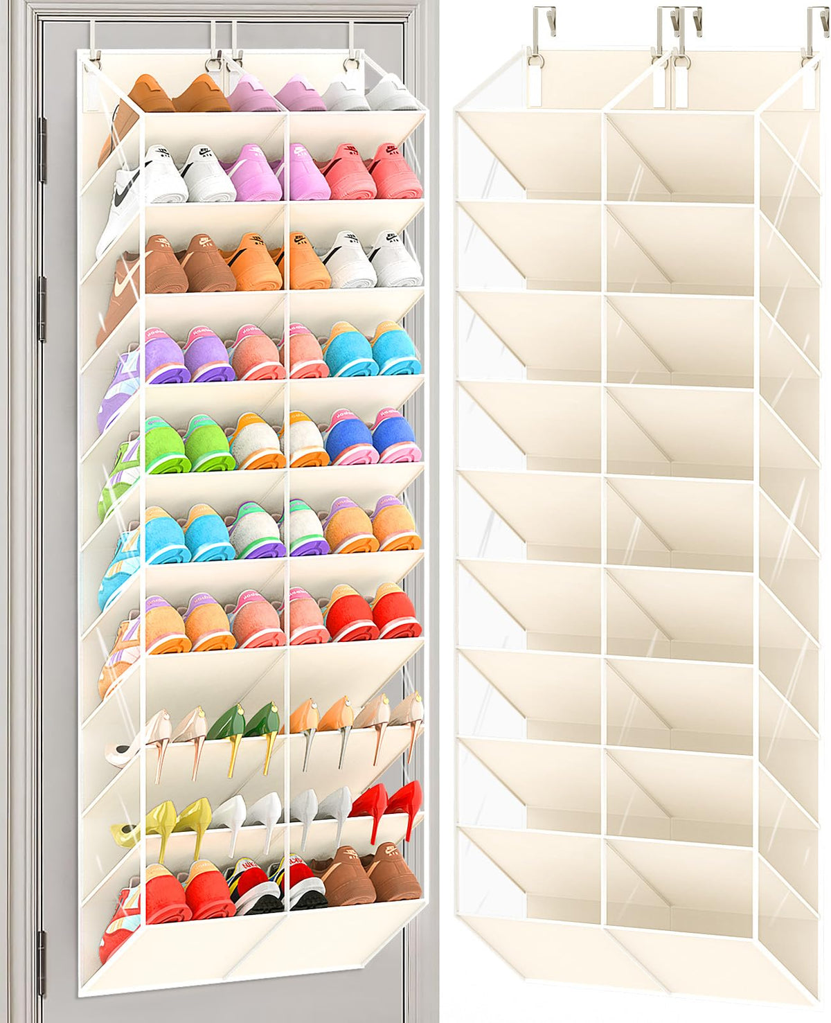 UVIAHOMI 20-30 Pairs Over the Door Shoe Organizer, Clear Pockets Hanging Shoe Storage for Closet, 10-Tier Door Shoes Rack, Handing Shoes Holder Fit All the Family's Sneakers, Boots, Heels, Black