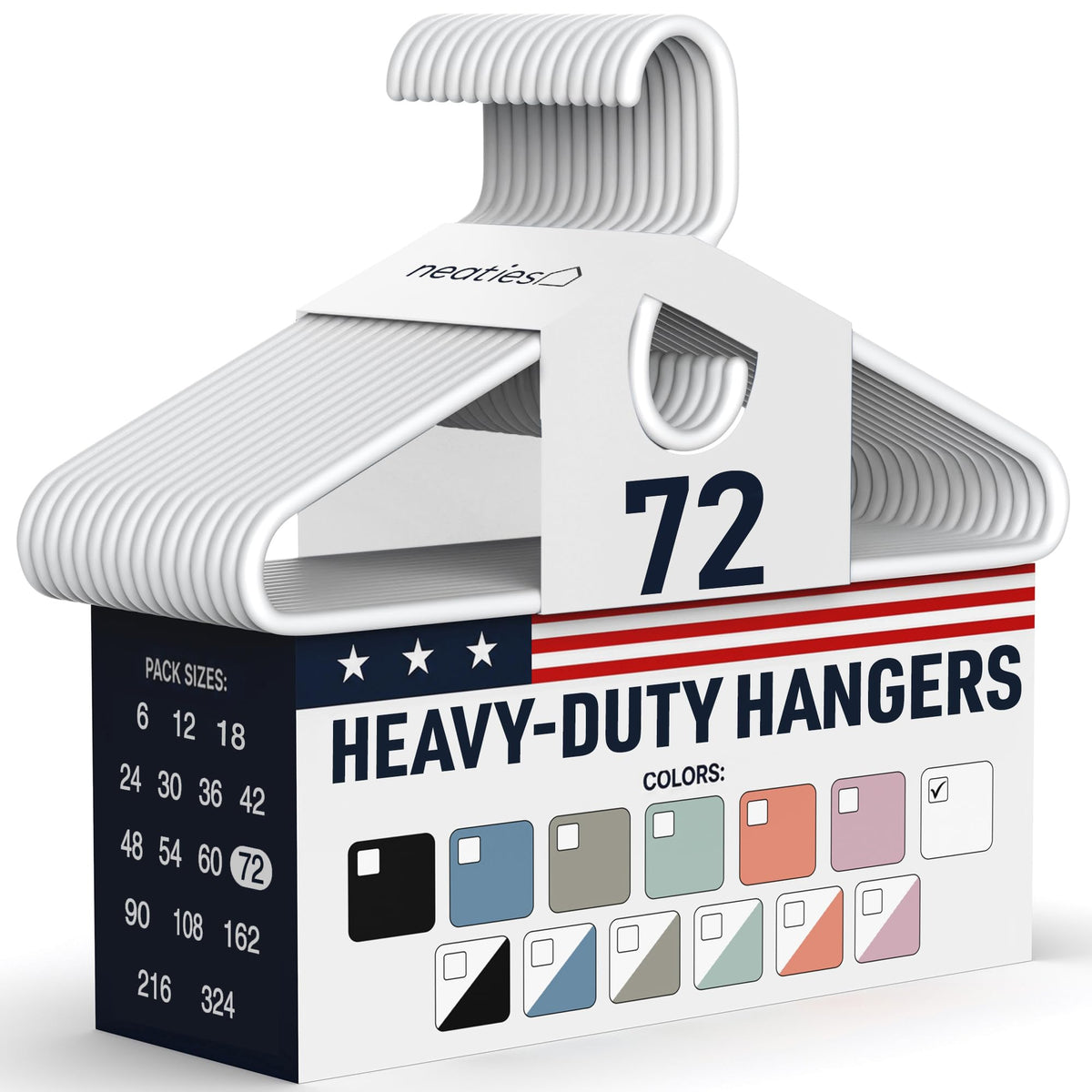 Heavy Duty Clothes Hangers 36 Pack – Made in The USA – 8lb Capacity Plastic Hangers for Adult Clothing – Durable for Pants, Coats, Jackets, or Jeans – White