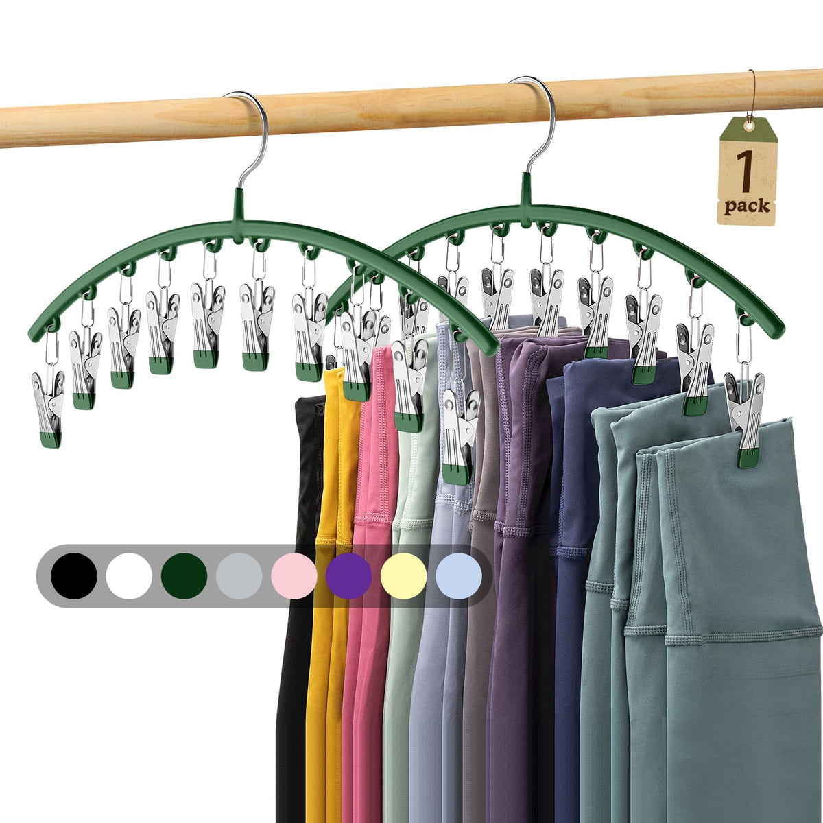 Volnamal Legging Organizer for Closet,2 Pack Metal Yoga Pants Hangers w/10 Clips Hold 20 Leggings,Space Saving Hanging Closet Organizer Clothes Hanger College Dorm Essentials Apartment Essential,Black