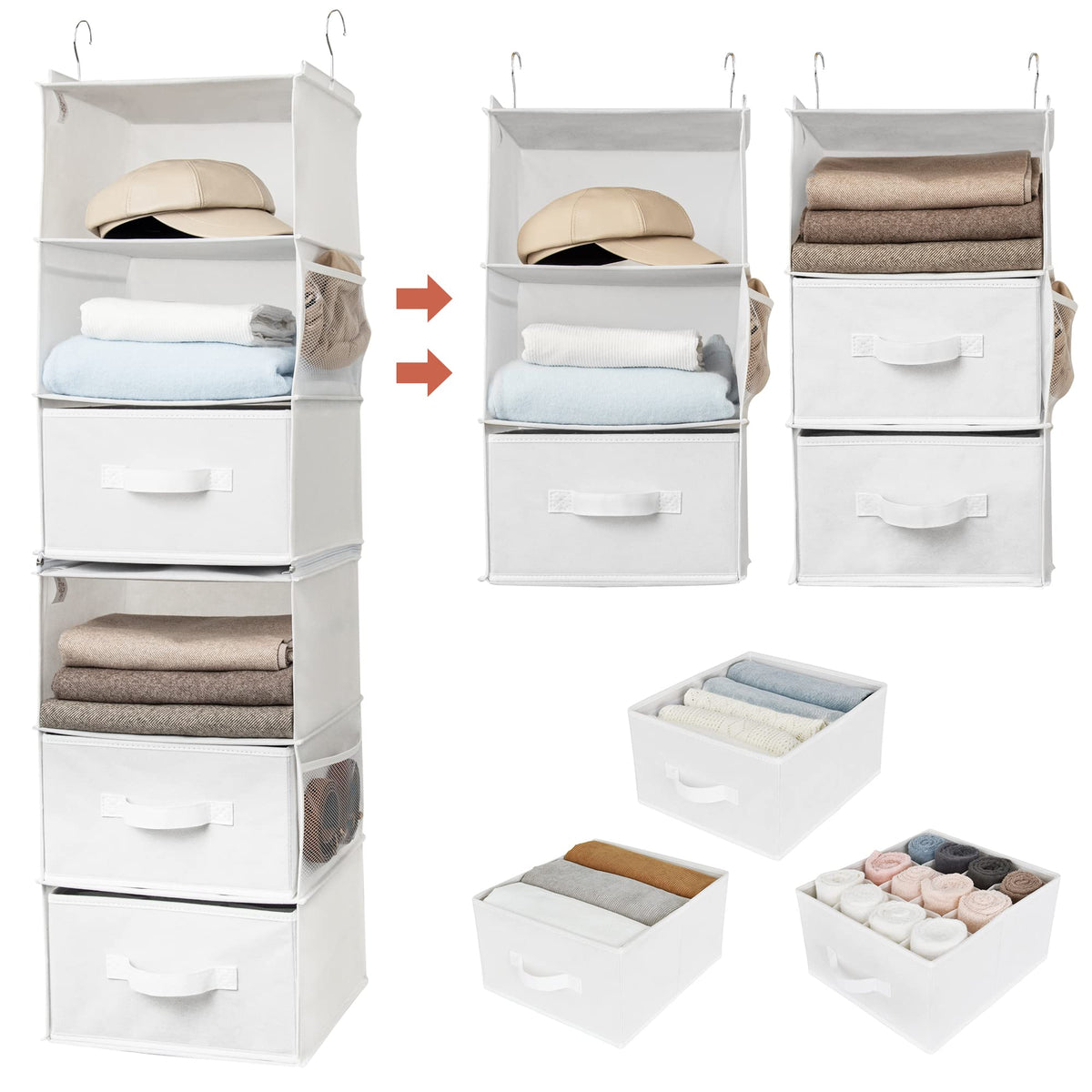 GRANNY SAYS Hanging Closet Organizer, 5 Drawers, 6 Shelves, 6 Pockets, Gray