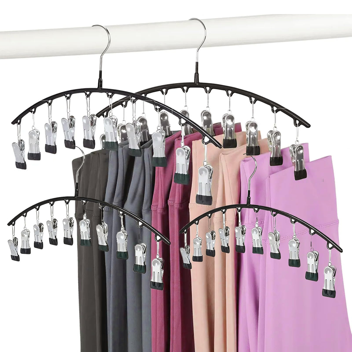 Legging Hangers for Closet Organizer, Hat Hangers for Closet 2 Pack with 10 Clips Holds 20 Leggings, Legging Hanger, Pants Storage Organizer Suitable for Socks, Panties, Underwear, Pants