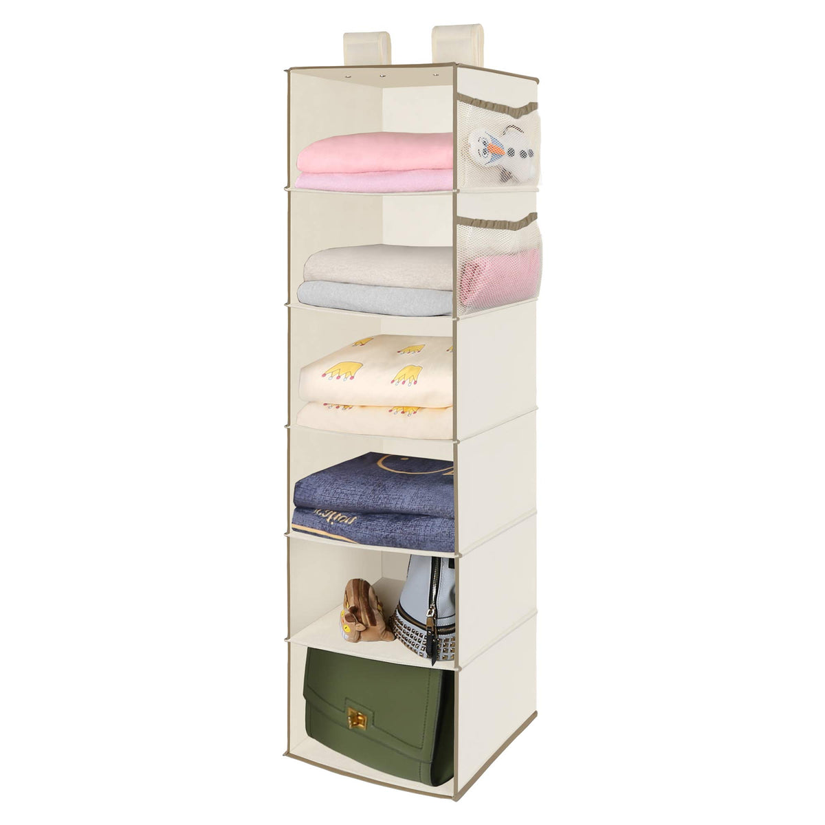 MAX Houser 6 Tier Shelf Hanging Closet Organizer with 2 Hooks, Beige