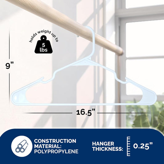 Closetselect Plastic Hangers 50 Pack, Strong Space Saving Notch Hanger, Made in USA, Perfect Shirt or Coat Plastic Hanger, with Shoulder Grooves, White, Notched