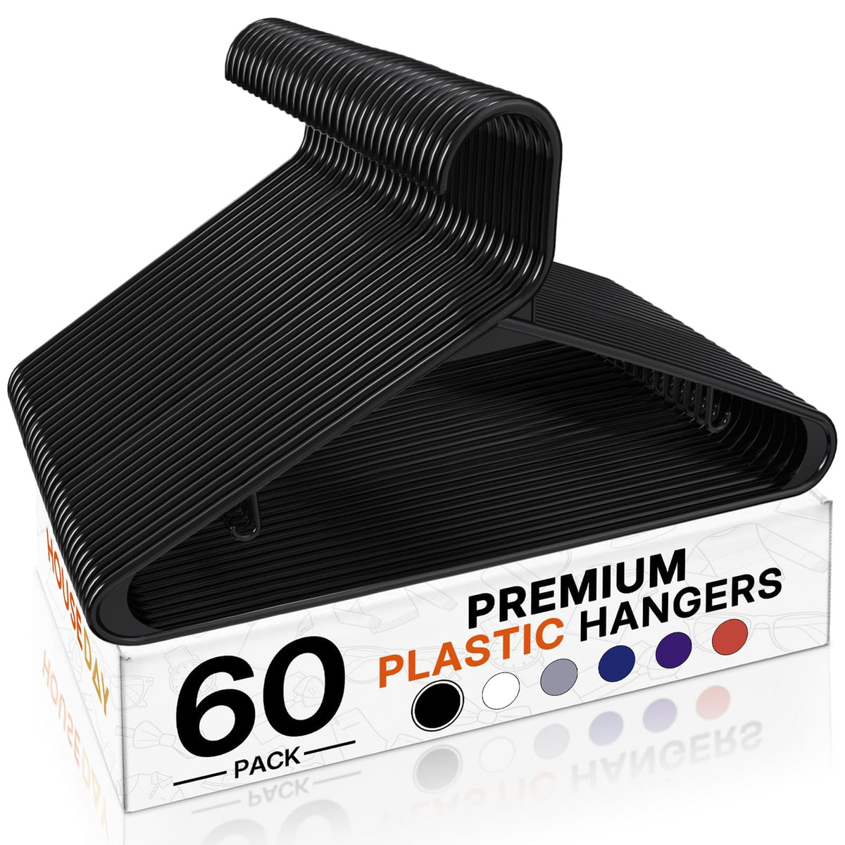 HOUSE DAY Black Plastic Hangers 16 Pack, Slim Space-Saving Clothes Hangers
