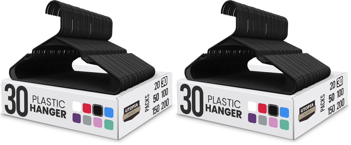Utopia Home Plastic Hangers 50 Pack – Space Saving Clothes Hanger Black