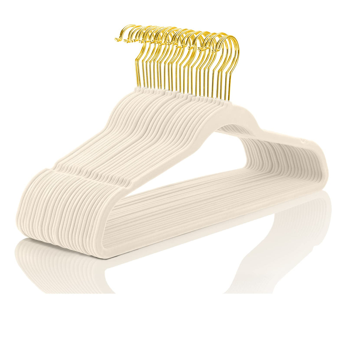 MIZGI Premium Velvet Hangers Pack 60 Pcs Heavyduty - Non Slip Slimline - Velvet Suit Hangers White - Gold Hooks,Space Saving Clothes Hangers