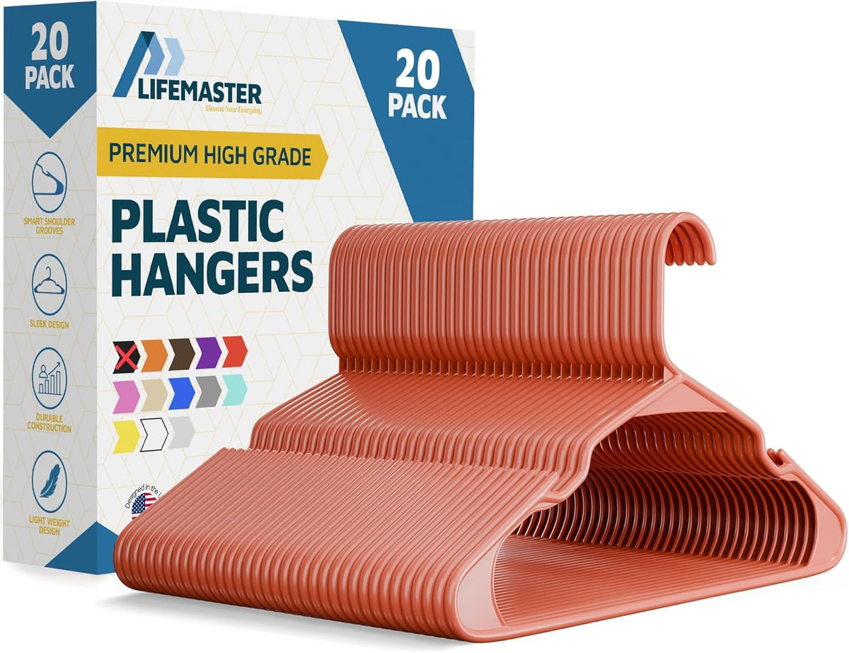 Lifemaster Plastic Clothes Hanger Set - 30 Pieces Versatile, Lightweight, Space-Saving, Non-Slip, Slim Designed, Dry and Wet Clothes Hanger Set - White