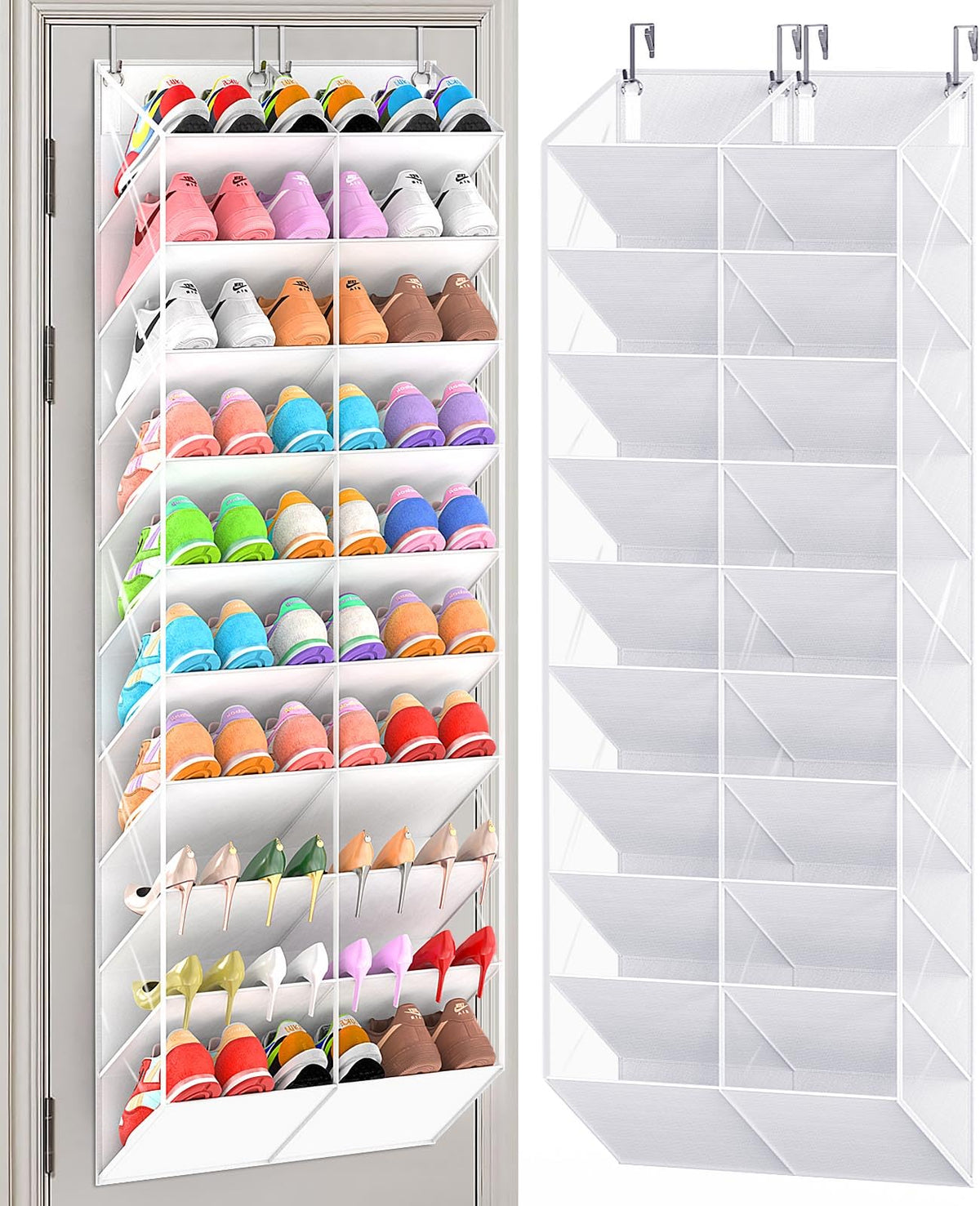 UVIAHOMI 20-30 Pairs Over the Door Shoe Organizer, Clear Pockets Hanging Shoe Storage for Closet, 10-Tier Door Shoes Rack, Handing Shoes Holder Fit All the Family's Sneakers, Boots, Heels, Black