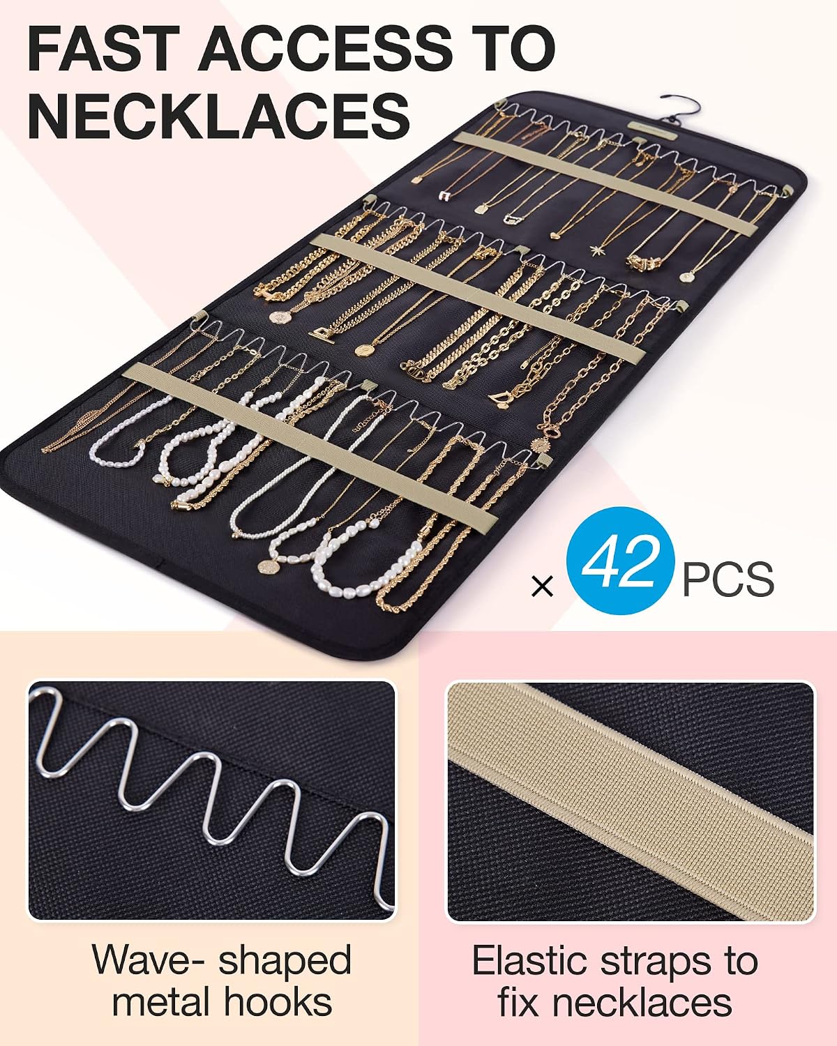 BAGSMART Hanging Jewelry Organizer Necklace/Earring/Ring 2-Sided L Black