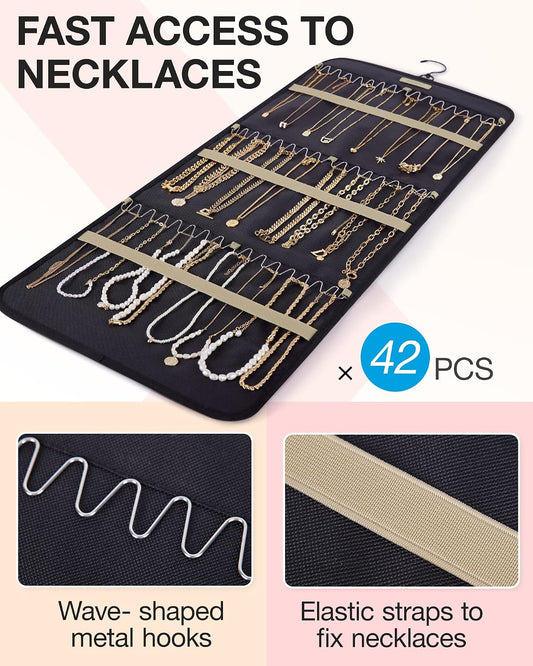 BAGSMART Hanging Jewelry Organizer Necklace/Earring/Ring 2-Sided L Black