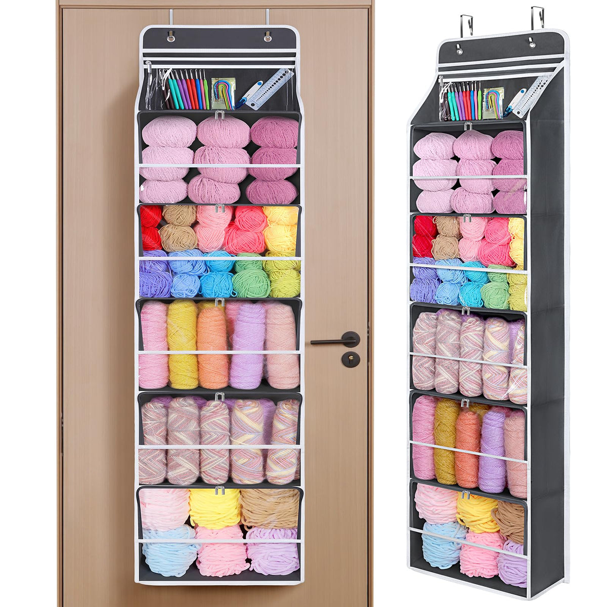 Univivi Hanging Yarn Storage Organizer, 6 Tiers Yarn Storage, Clear White