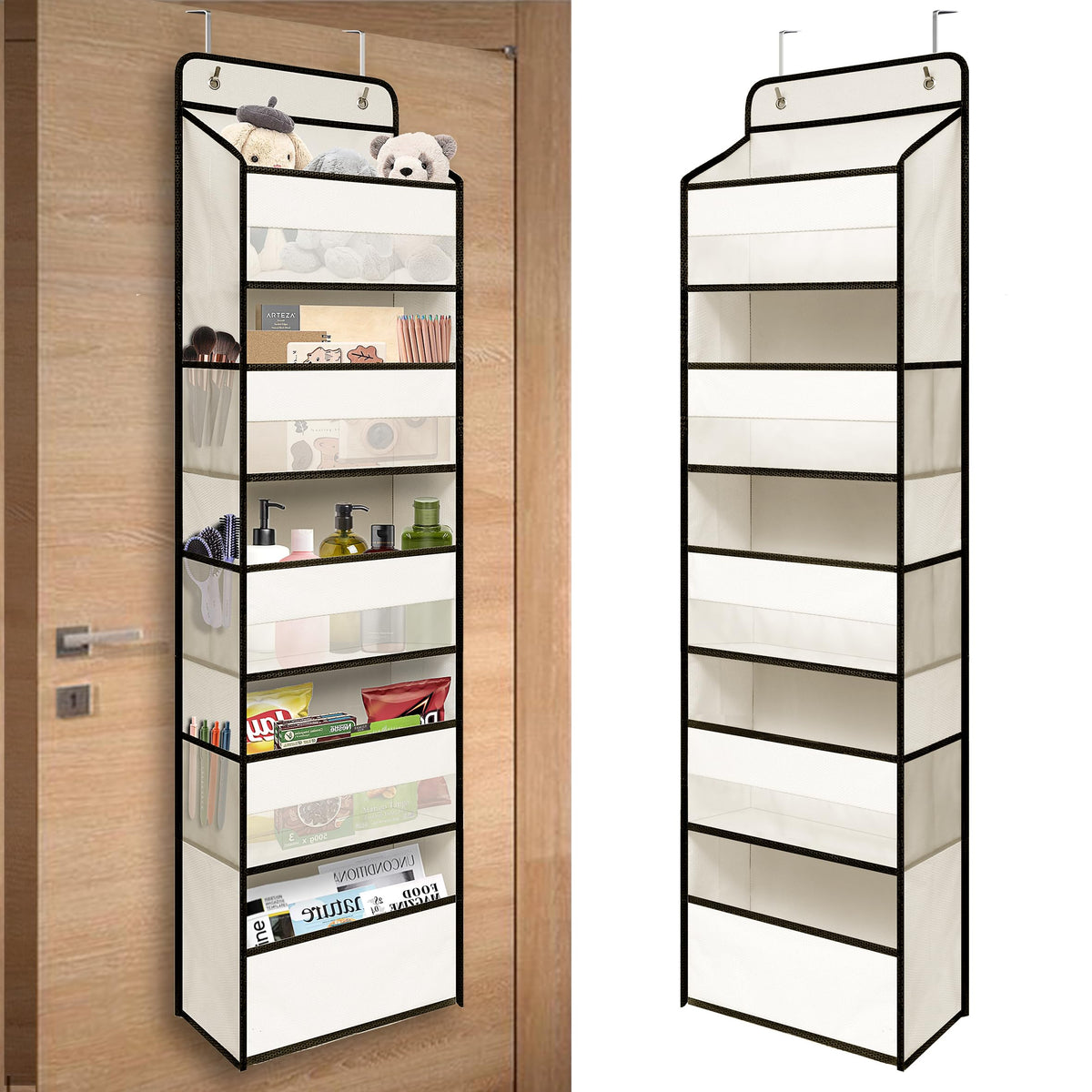 TYMENSH Black Over Door Organizer with 5 Large Clear Pockets and 6 Side Mesh Pockets, Anti-Tilt Hanging Door Storage for Closet, Bathroom, Nursery, Bedroom, Dorm, Toys, Cosmetics