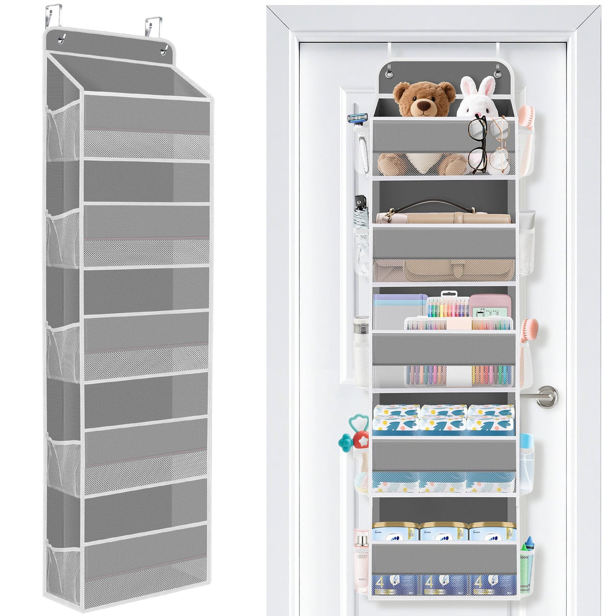 Over the Door Organizer, 4 Large Pocket Hanging Storage with 40lb Capacity