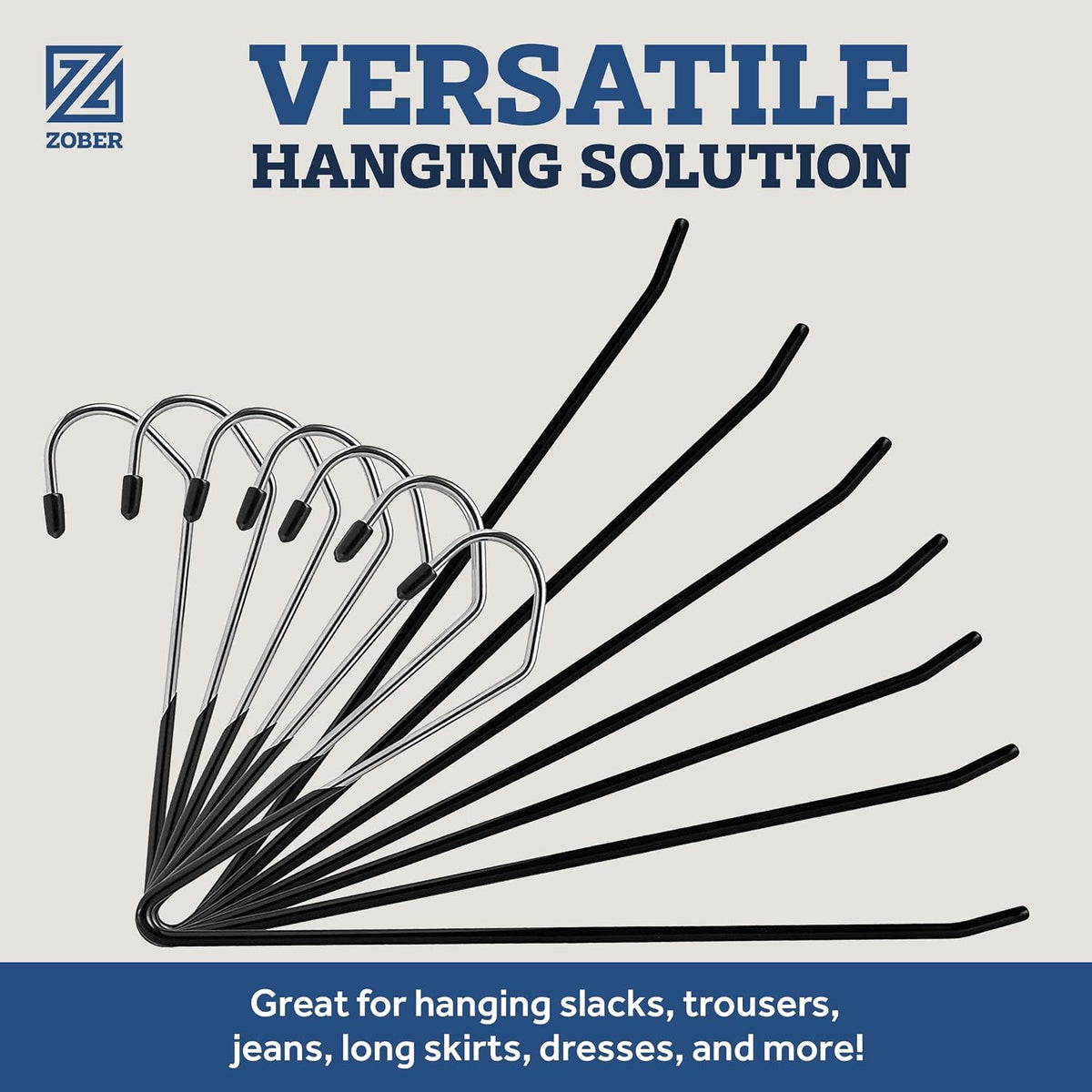 Zober Open Ended Pants Hangers, Metal Clothes Hangers for Jeans, 20 Pack