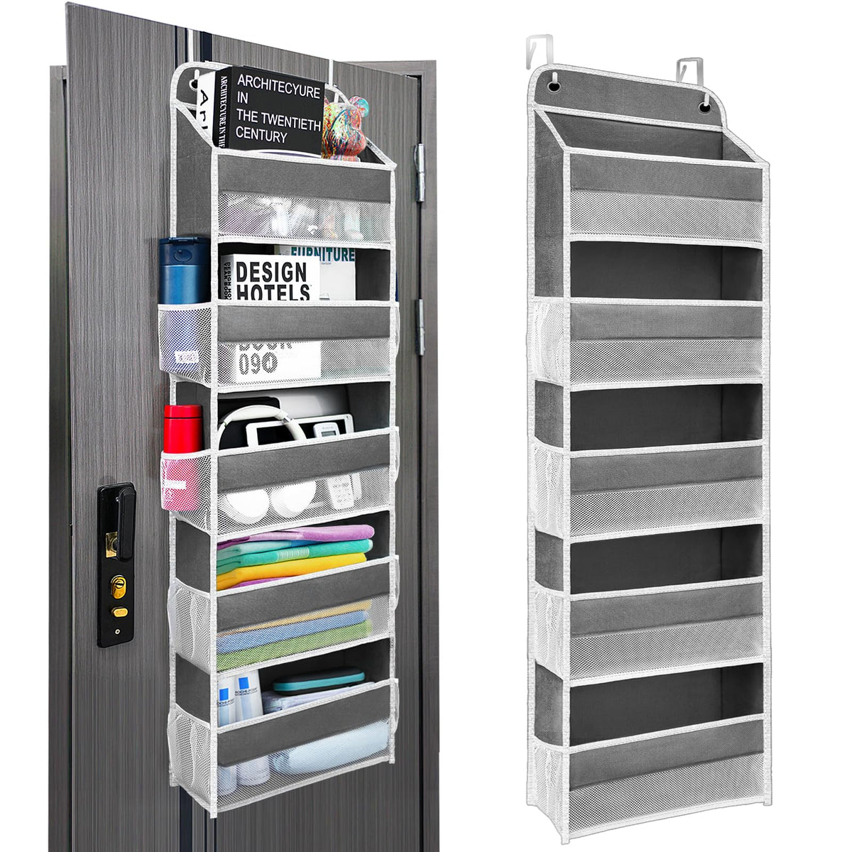 Over the Door Organizer 4 Shelves & 4 Side Pockets, Hanging Door Storage