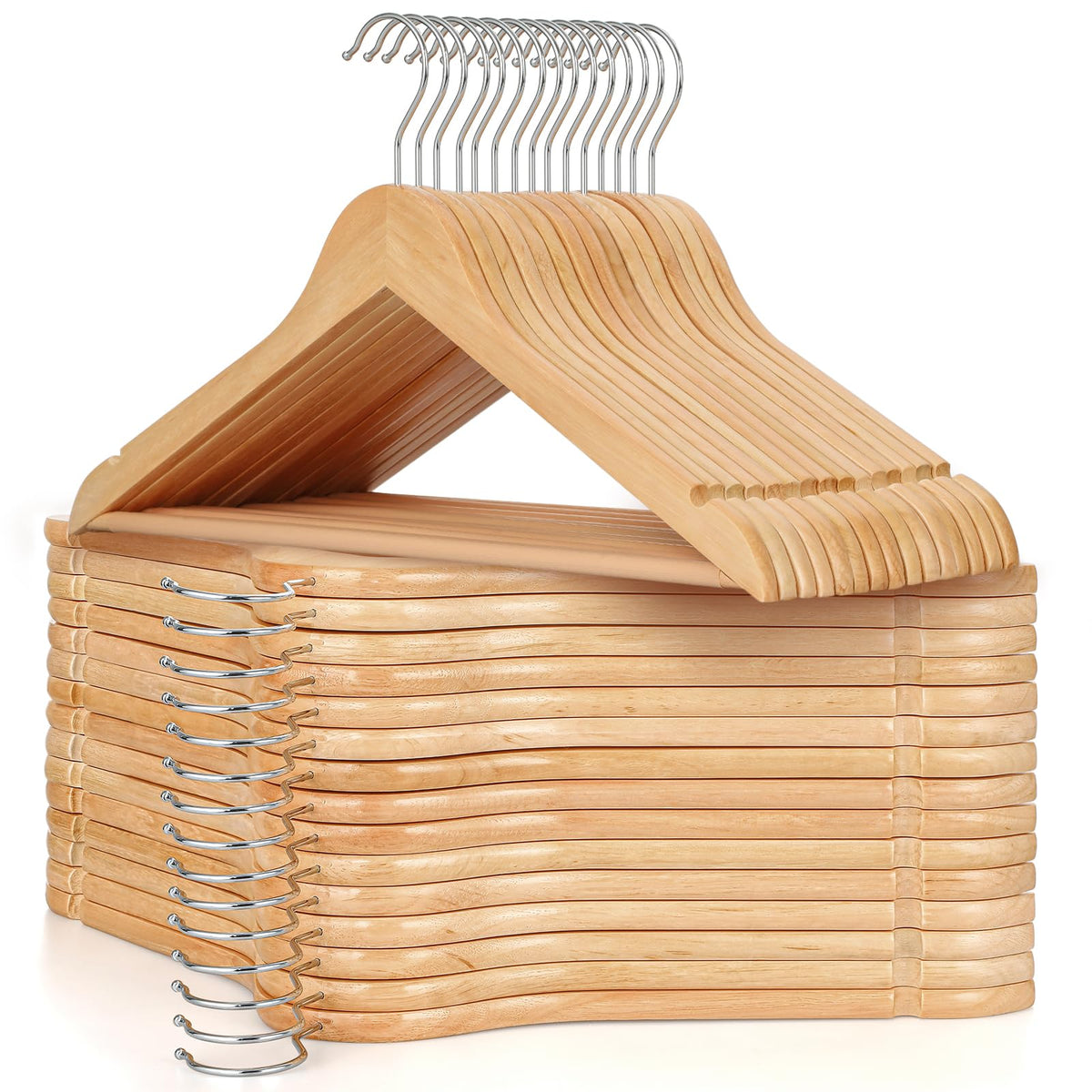 TOPIA HANGER Wooden Hangers 30 Pack, Wood Clothes Hanger Natural