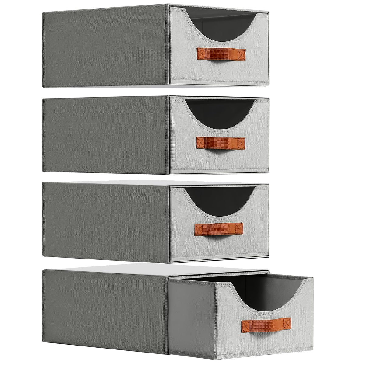 Homsorout Stackable Storage Drawers - Collapsible Storage Bins with Drawers, 4 Pack Closet Shelf Organizer Basket, Fabric Pull Out Organizer for Bedroom, Living Room, Dorm, Beige