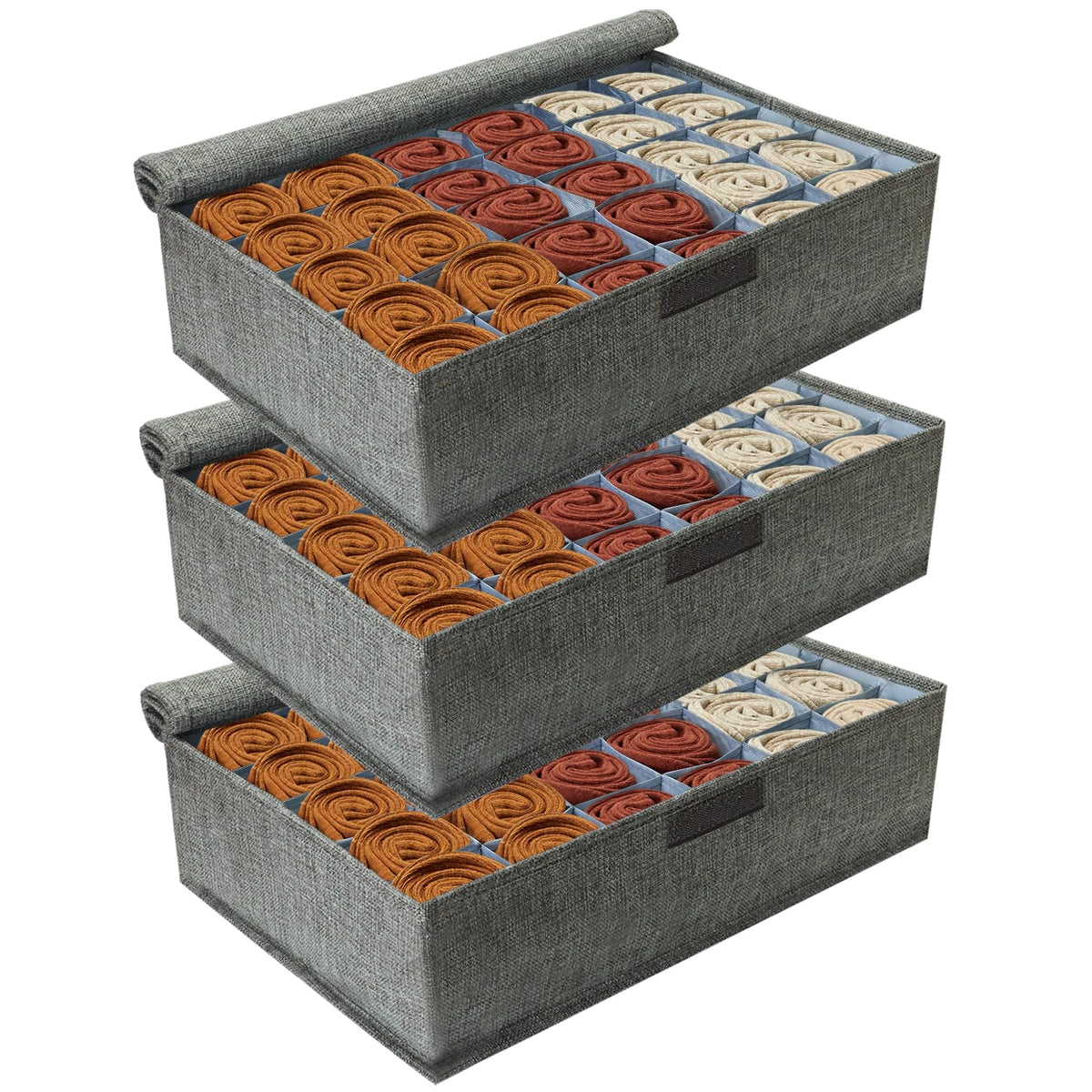 PINGMIC 2-Pack Sock & Tie Organizer with Lid, 30-Cell Foldable Storage Box