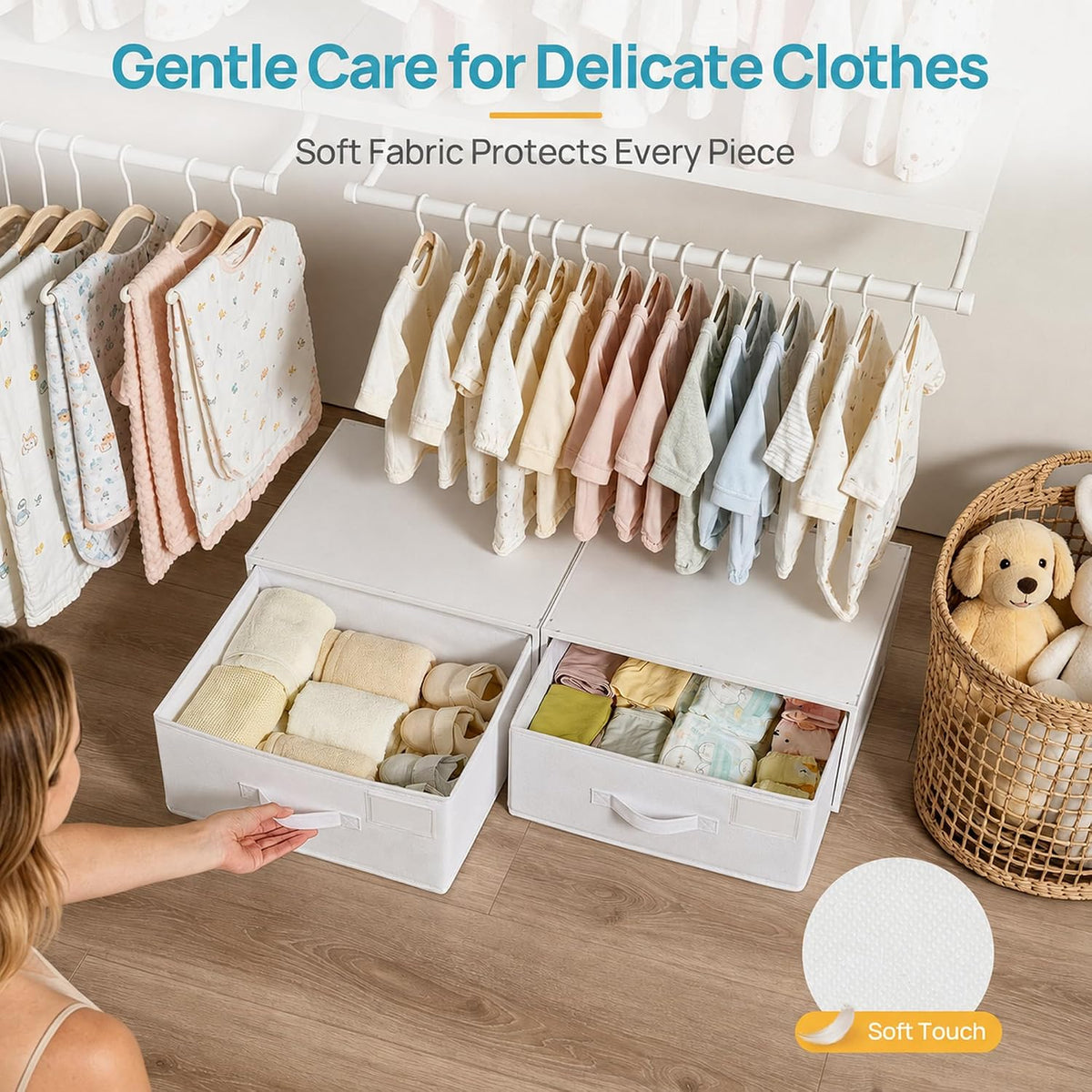 Vtopmart 2 Pack Closet Drawer Organizer, Stackable Fabric Drawers, White