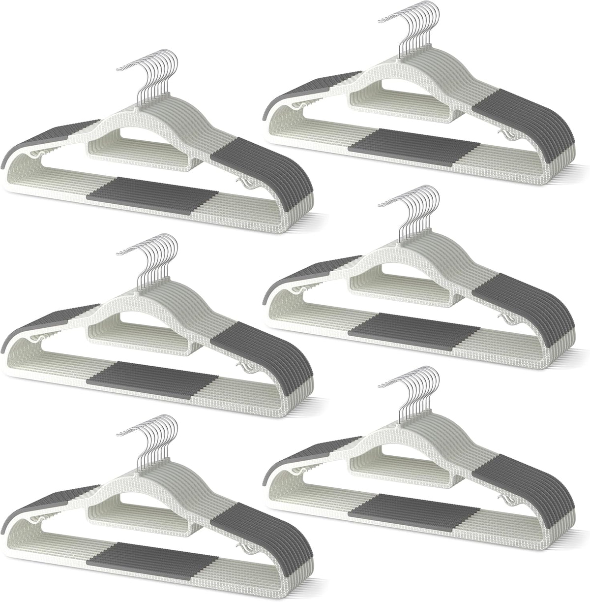 60 Pack Heavy Duty Plastic Hangers, Non Slip Clothes Hangers with Rubber Pads and 360° Hook - Thin Space Saving Hanger, Closet Organizer for Shirt, Pants, Suit, Skirt,Coat - Gray