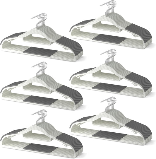 60 Pack Heavy Duty Plastic Hangers, Non Slip Clothes Hangers with Rubber Pads and 360° Hook - Thin Space Saving Hanger, Closet Organizer for Shirt, Pants, Suit, Skirt,Coat - Gray