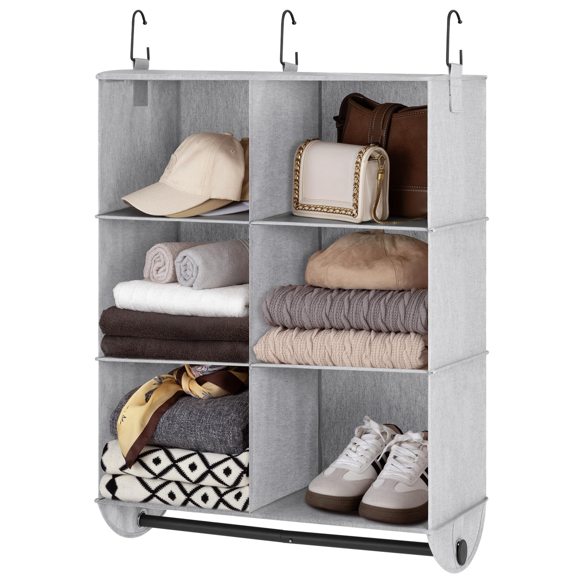 StorageWorks Hanging Closet Organizer with Rod, 4 Sections, 2 Tiers, White