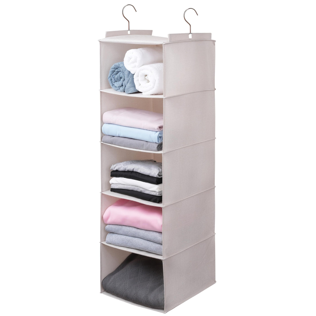 Large Hanging Sweater Organizer for Closet,Collapsible 6-Shelf Hanging Closet Shelves with Drawers, Washable (Grey-6 Shelf)