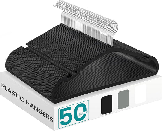 SONGMICS Plastic Hangers 50 Pack, Space-Saving Coat Hangers, 16.4 Inches