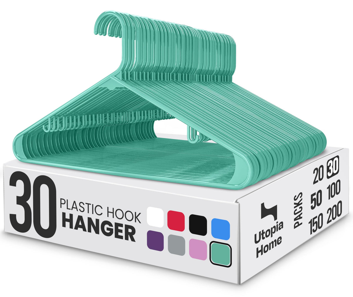 Utopia Home Plastic Hangers 50 Pack – Built-in Strap Hooks Black