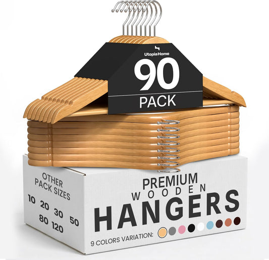 Utopia Home Wooden Hangers 90 Pack – Slim Suit Hangers Natural