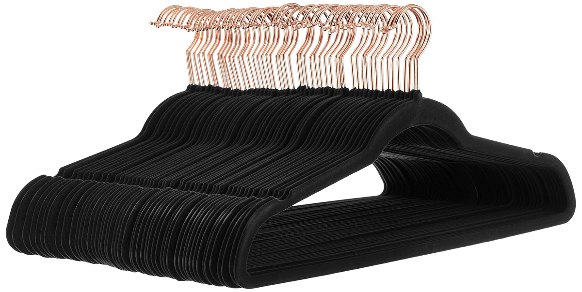 Amazon Basics Slim Velvet Non-Slip Space Saving Suit Clothes Hangers, Closet Organizer, Black, 50-Pack