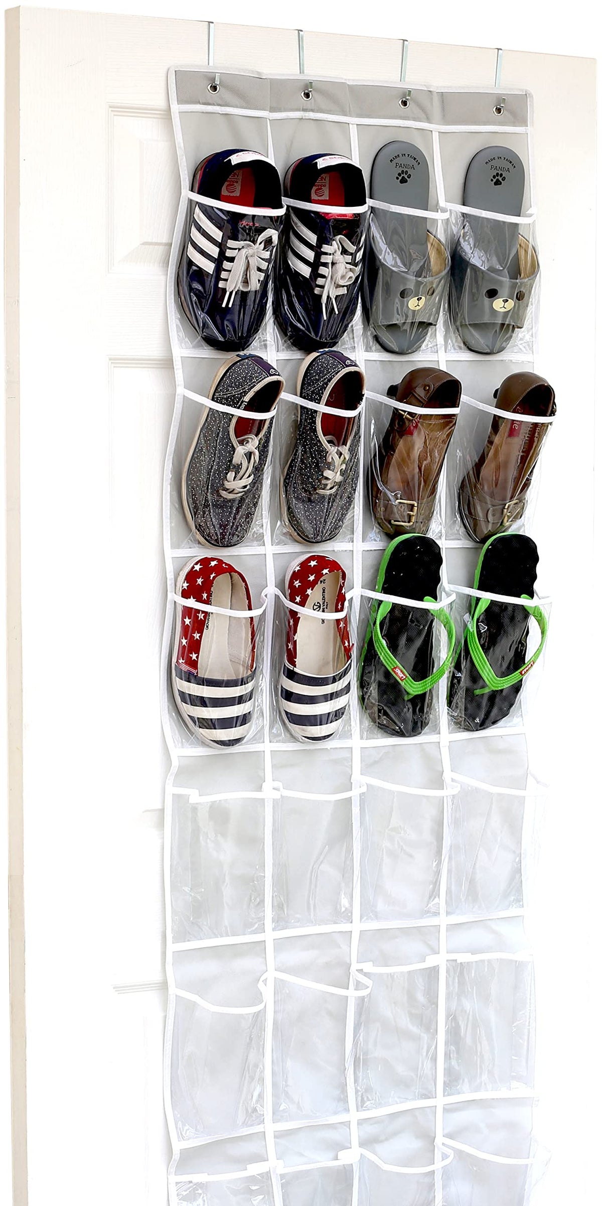 Simple Houseware 24 Pockets Clear Over the Door Shoe Organizer, Gray