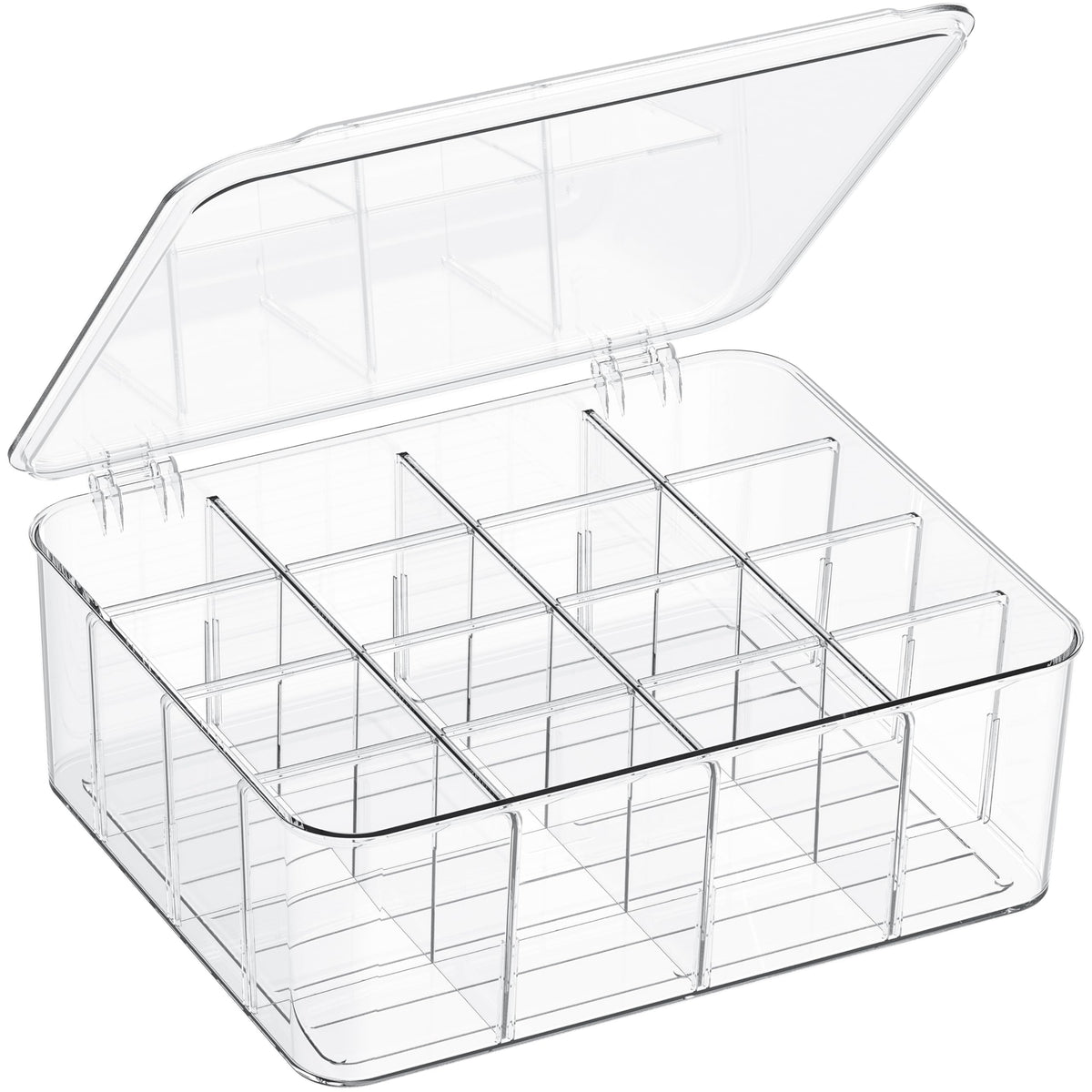 2pcs Sock Underwear Organizer, Sunoyar 16 Compartment Adjustable Dividers Tie Bras Socks Underwear Drawer Organizers for Closet, Clear Plastic Storage Containers Box with Lids for Ties Bra Scarf Socks