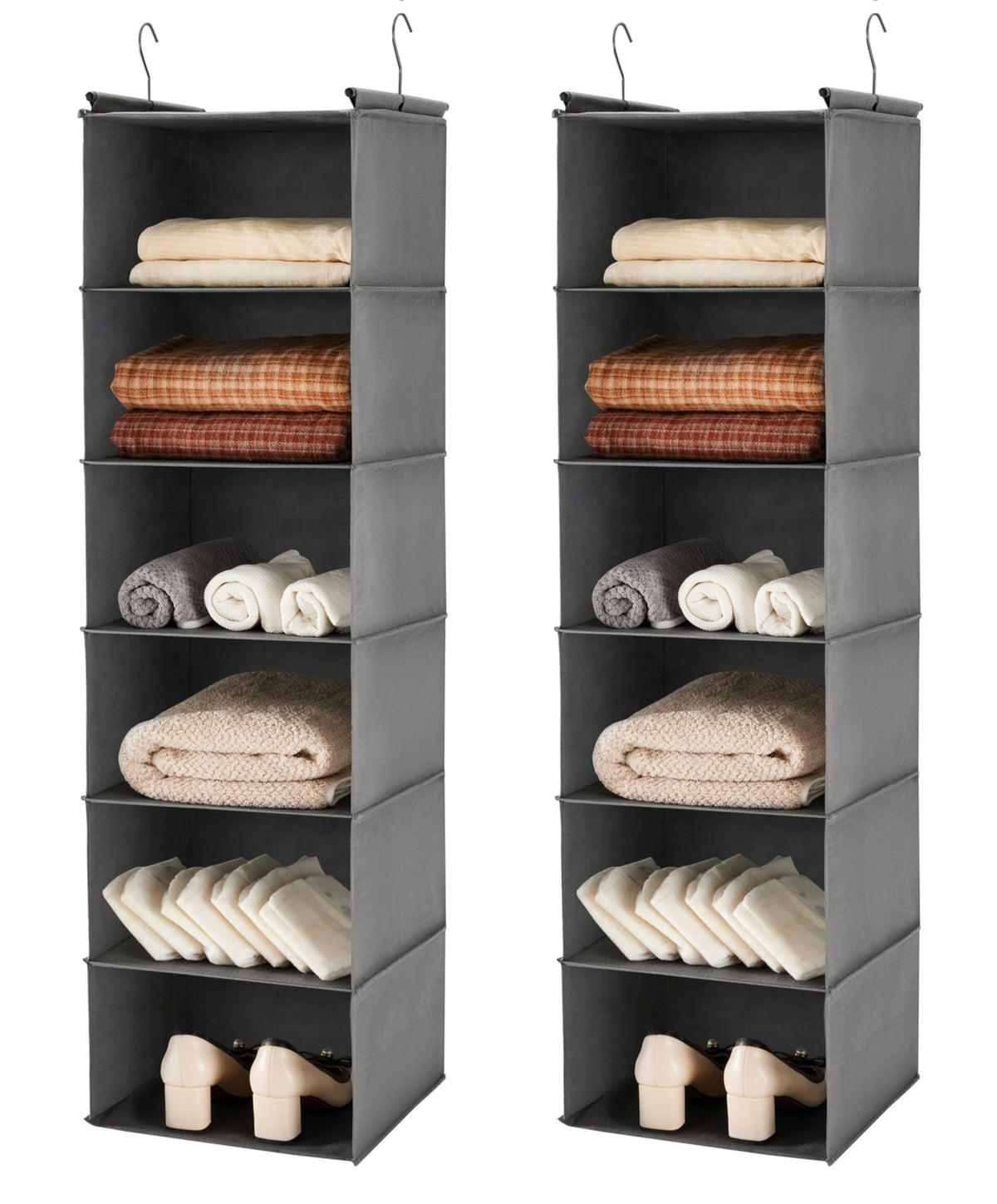 MAX Houser 6 Tier Hanging Closet Organizer with 2 Sturdy Hooks, Grey
