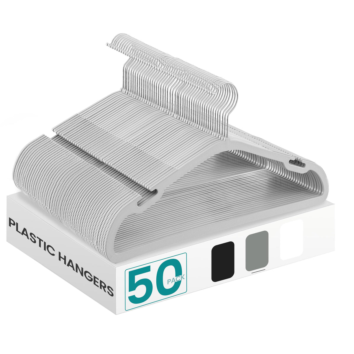 SONGMICS Plastic Hangers 50 Pack, Space-Saving Coat Hangers, 16.4 Inches